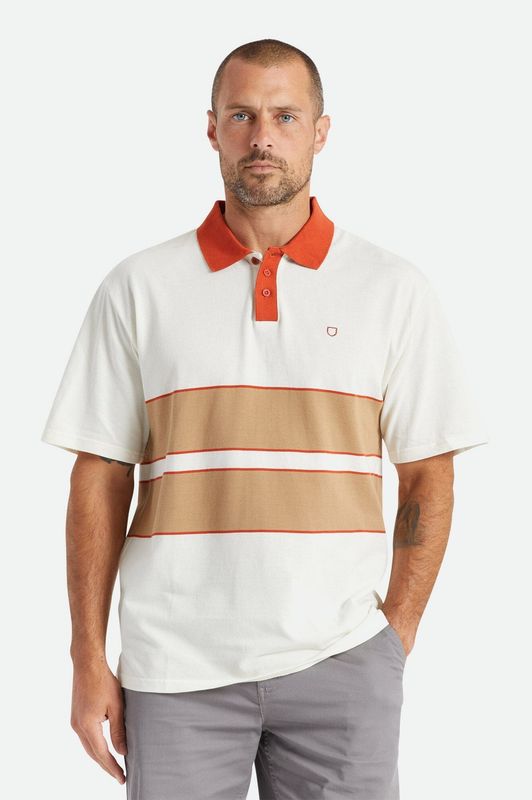 Brixton Shield Boxy S/S Polo Knit Off White-Tan