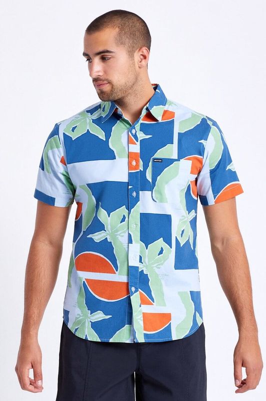 Brixton Charter Print S/S Woven Blue Fog