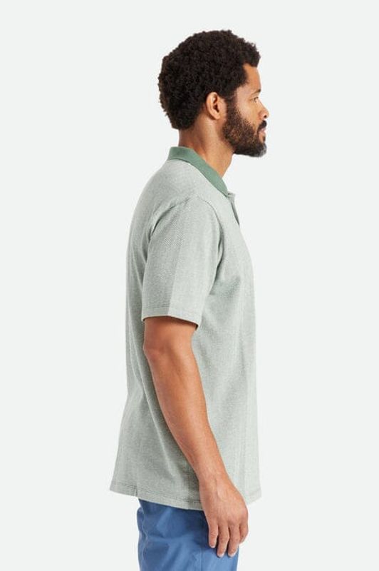 Brixton Shield Herringbone S/S Polo Knit Dark Forest-Off White